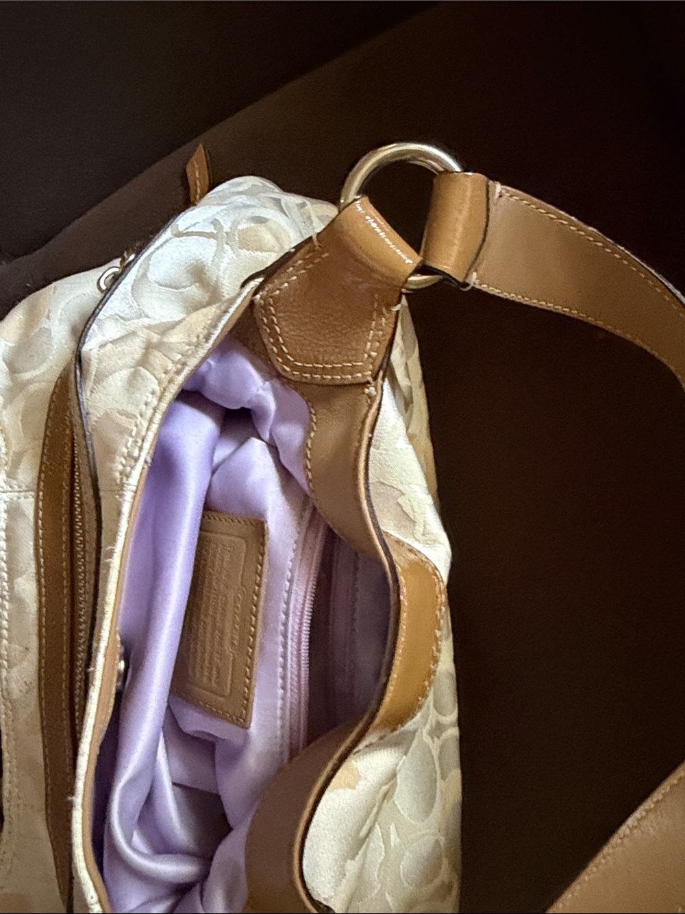 Coach Cream and Tan Shoulder Hobo with Buckle Accent - Picture 5 of 8